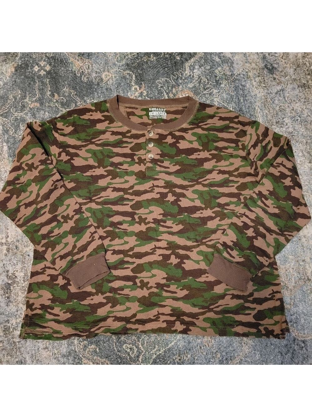 Embassy Camouflage Henley Waffle Knit in Green and Brown 2XL